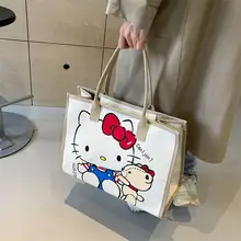 Sanrio bonito olá kitty bolsa de lona feminina nova bolsa de ombro impressa commuter sacola grande capacidade bolsa