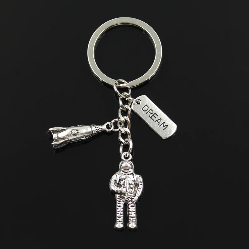 Moda 30mm breloczek do kluczy biżuteria srebrny kolor wszechświat astronauta rakieta statek kosmiczny "Live Your Dream" mam nadzieję, że uwierzyć, że wisiorek — zdjęcie 3