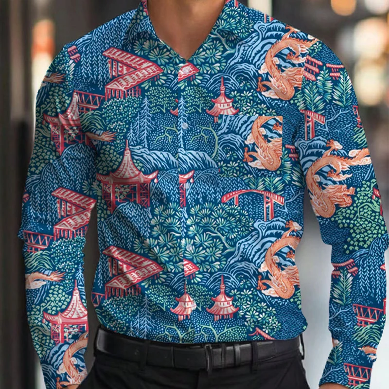 Camisa de hombre de manga larga, vestido de negocios informal, traje informal profesional de alta gama, camisa estampada