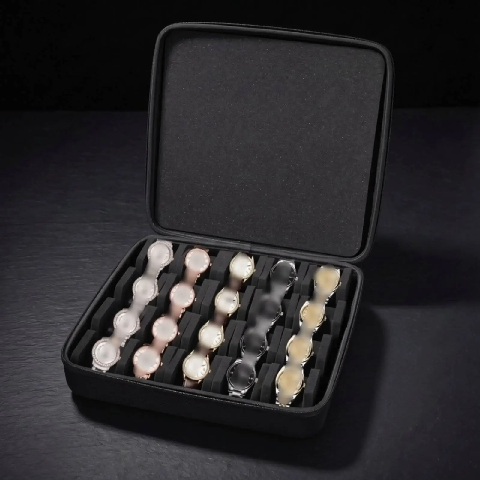 Travel Watch Storage Pouch 20 Slot Sponge Inner Box for Apple Huawei Smart Watch Secure Zipper Case