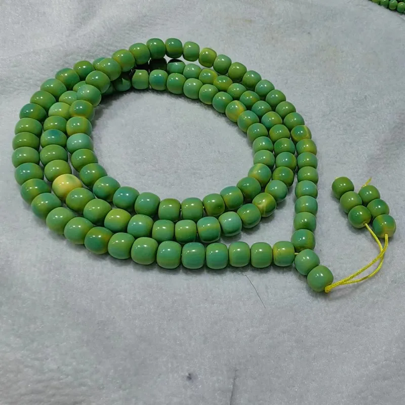 Natural rapeseed yellow round beads 108 long chain high quality turquoise bracelet necklace