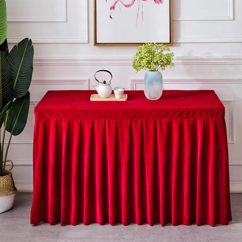 100% Polyester One Piece Pleated Flannel Hotel Table Skirt With Table Cloth Table Cover Wedding Party Banquet Decor