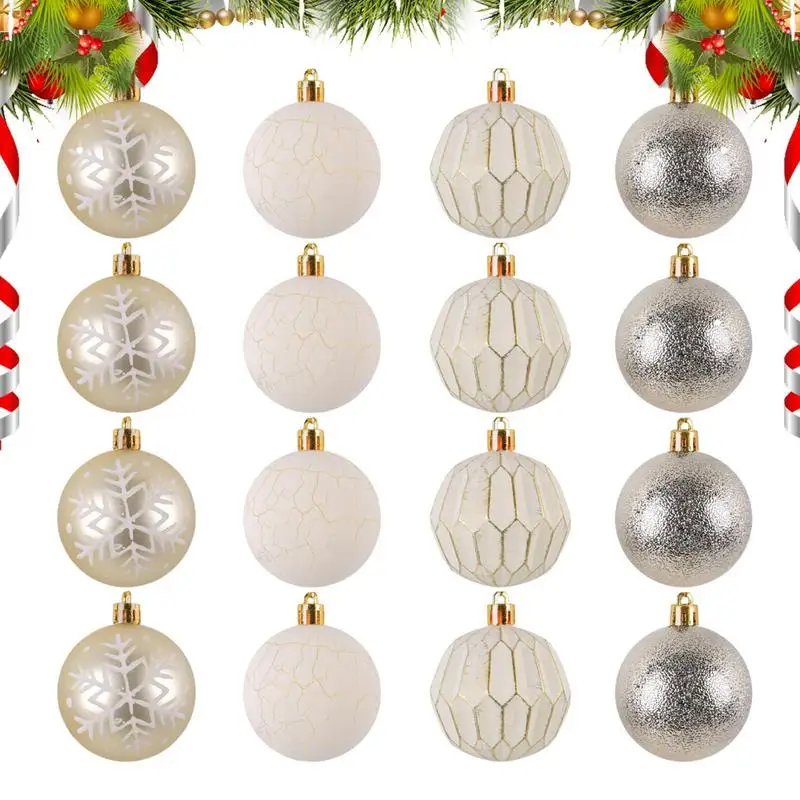 Ball Ornaments For Christmas Tree 16X Decorative Shatterproof Ball For Christmas Tree 2.36 Inches Retro Cracks Design Christmas