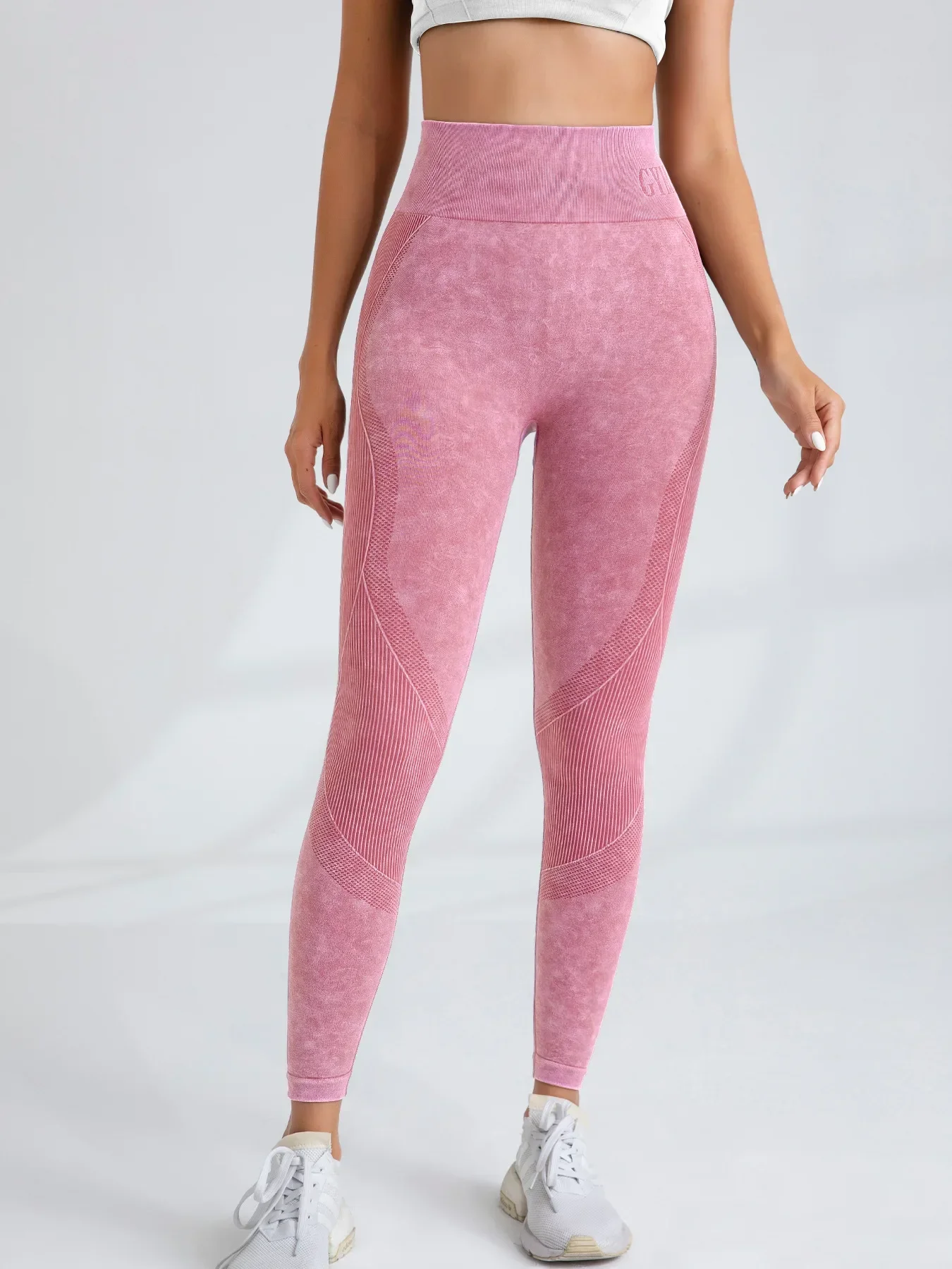 Damen High-Waist Nahtlose Yoga-Hose mit Buchstabenmuster, Sandgewaschen, Po-Lifting, Eng anliegende Taille, für Sport und Outdoor, Modische Leggings – Detail 40