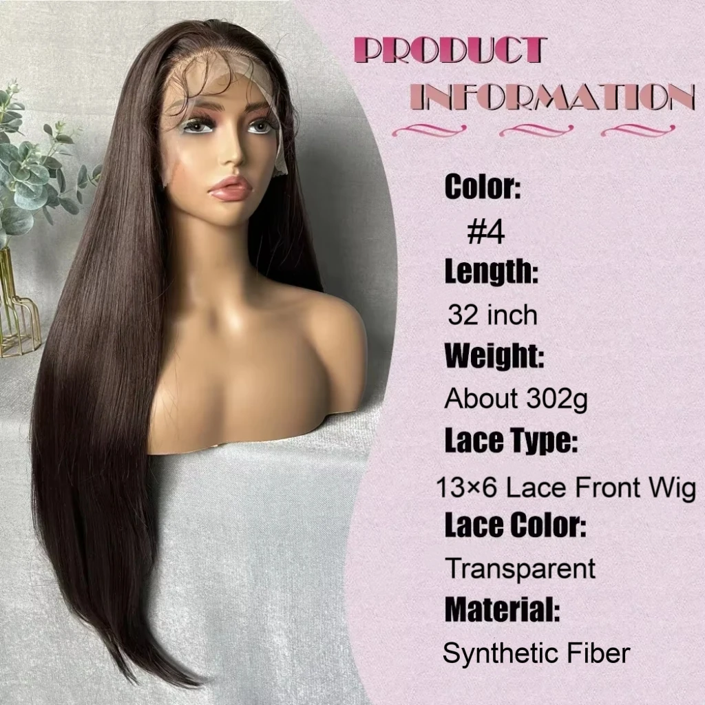 X-TRESS Brown Straight Lace Front Wigs for Black Women 32 Inch Synthetic 13x6 Lace Frontal Hair Wig Pre Plucked with Baby Hair