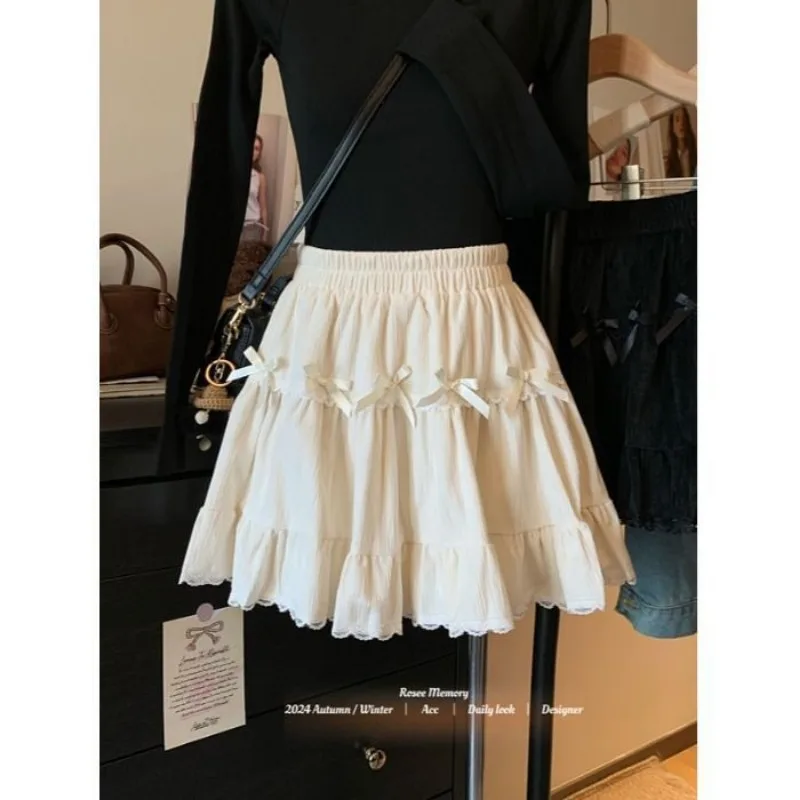 Bow Tie Skirt Y2k Clothes Patchwork Mini Skirt Kawaii Women High Waist Cake New Lace Fluffy Skirts Harajuku Streetwear Sweet
