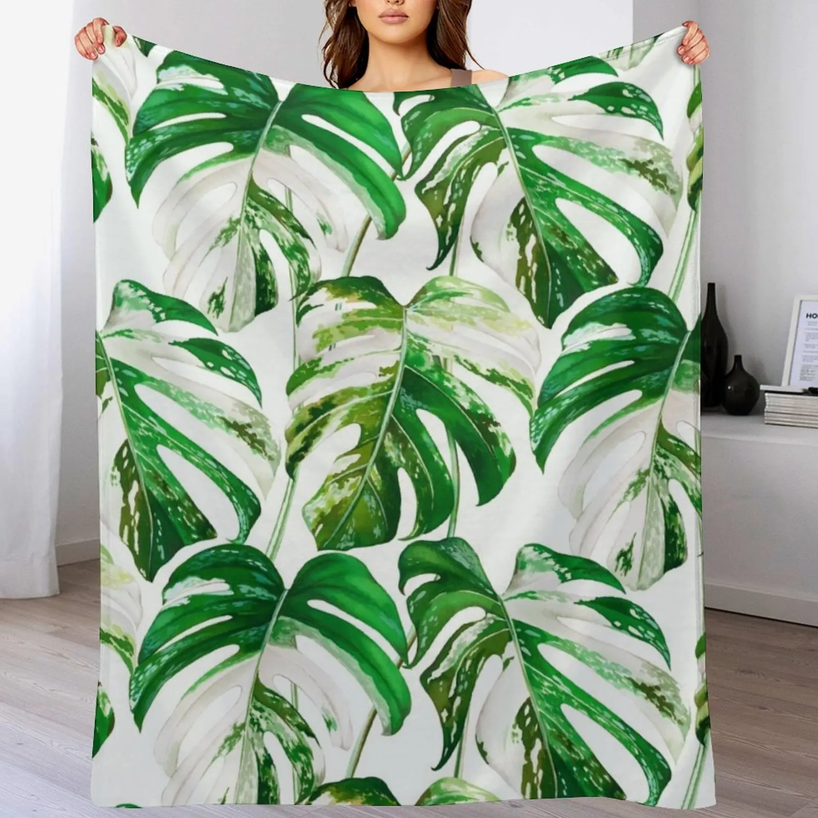 

Monstera Albo Throw Blanket Soft Home Decor Blanket for Couch Bedroom