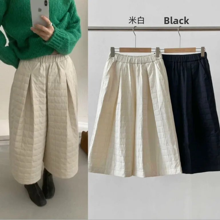 Damskie spodnie z szerokimi nogawkami, ocieplane, codzienne, luźny krój, wyszczuplające, długość 7 cali, koreański styl, wysoki stan, krój latarnia...