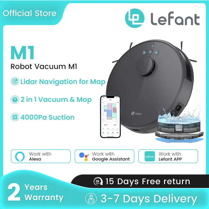 

Робот-пылесос Lefant M1 с всасыванием 4000 Па, лидарной навигацией, Wi-Fi/приложением/Alexa, идеально подходит для шерсти домашних животных, ковра