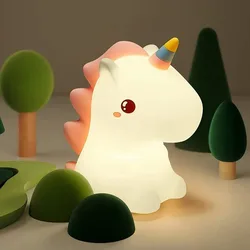 Unicorn Cute Silicone LED Night Light For Kids Children USB Rechargeable Cartoon Animal Bedroom Decor Touch Night Lamp for Gifts