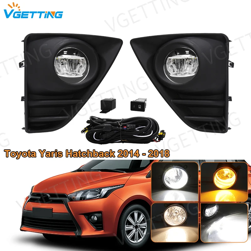 For Toyota Yaris Hatchback 2014 2015 2016 2017 2018 Car Fog Lamp LED Daytime Running Lights DRL Yellow White With Wire Cover 12V