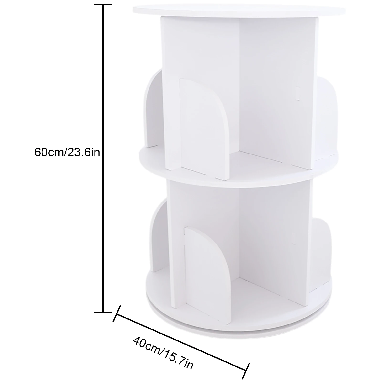 CNCEST 2 Tiers Rotating White Bookshelf 360 Degrees Stackable Shelves Bookshelf Organizer Storage Display Rack Floor Standing