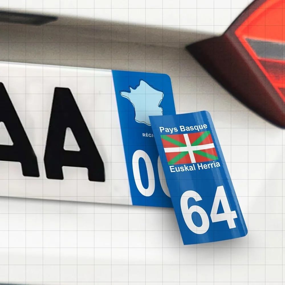 2Pcs Set Number 64 Plate Stickers, Waterproof Vinyl Decals with Euskara Herria Basque Flag for Car License Plate Decor