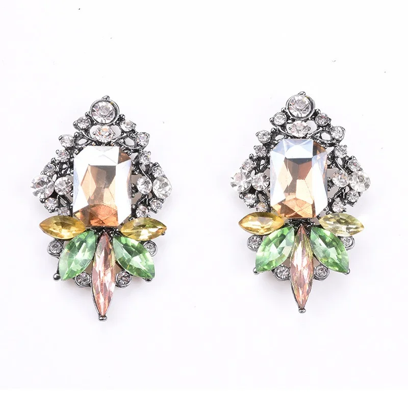 Wedding White Crystal Earrings Rhinestone korean Vintage Green Big Flower Stud Earrings Women Jewelry Gift Christmas Wholesale