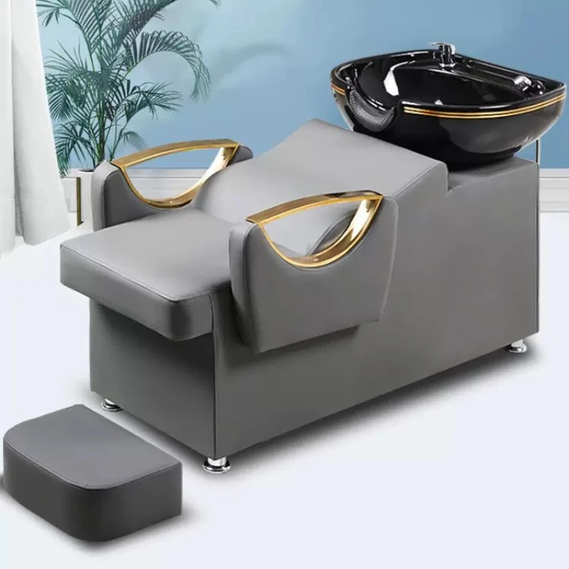 Luxury Designer Shampoo Bed Beauty Salon Massager Ceramic Basin Shampoo Bed Machine Lavacabezas Profesional Barber Furniture
