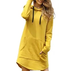 Women's Casual Hooded Dress Fall Long Sleeve Sweatshirt Button Down Neck Drawstring Pullovers Lightweight Hoodies Dress худ