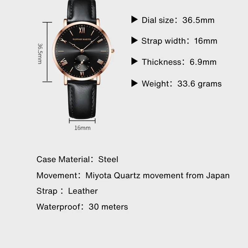 Quartz Watch for Women with Miyota Quartz Movement 36.5mm Dial and 6.9mm Thickness Titanium Alloy Case 3ATM