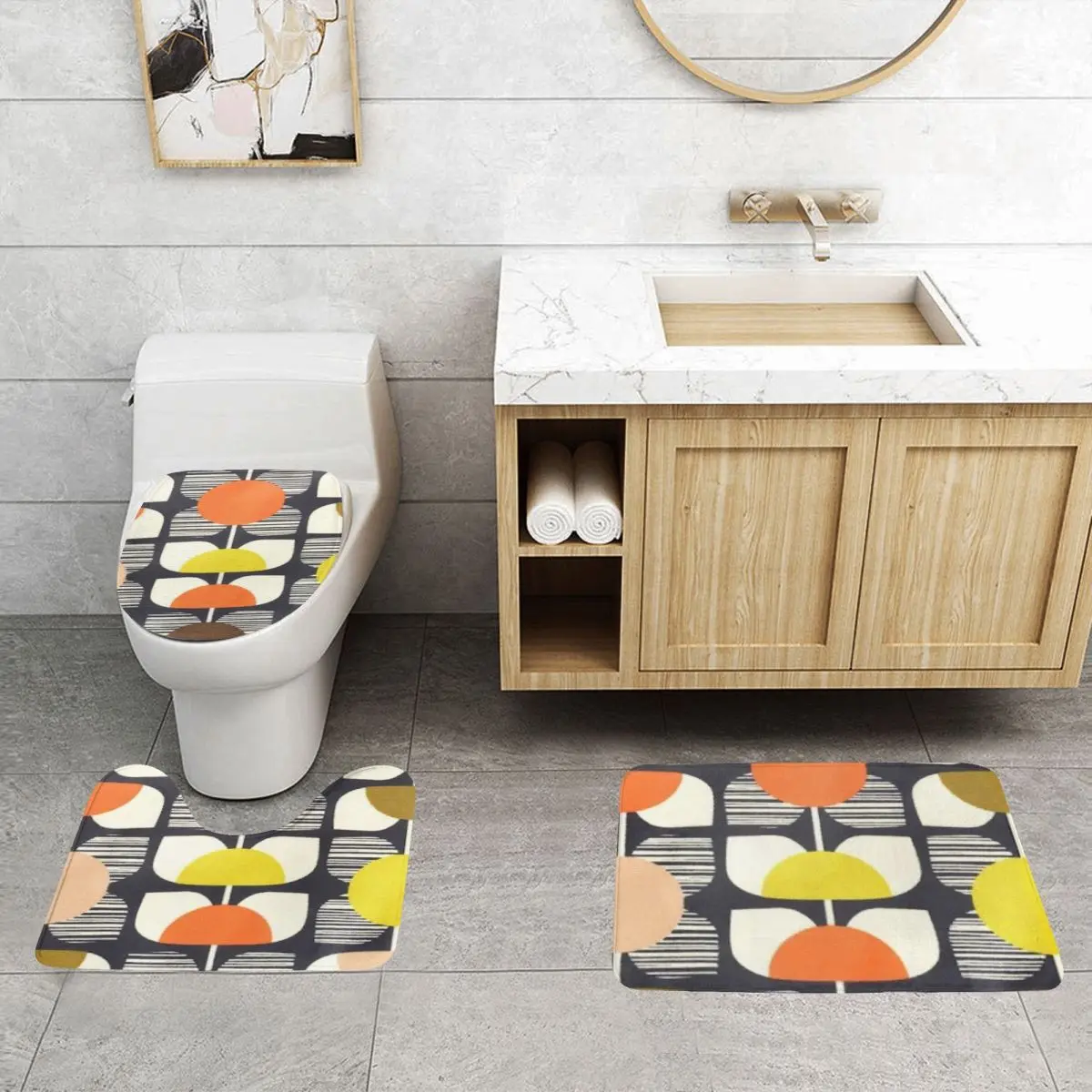 Custom [Orla Kiely Colorful Flowers 3 Piece Bathroom Rugs Absorbent Non Slip Scandinavian Pattern Toilet Bath Mat Sets