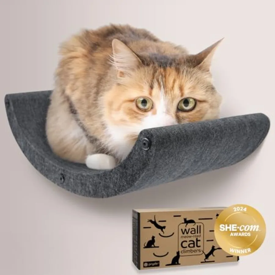 Cama de Hamaca Montada en la Pared - Estante Flotante para Gatos, Mueble de Enriquecimiento Felino 100% Sostenible de Fieltro PET para Interiores Modernos