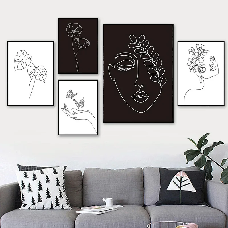 Monochromatic Aesthetics Abstract Line Minimalism Art Unframed Canvas Painting Posters For Living Room Bedroom Wall Art Decor