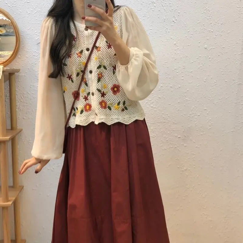 Large Size New French Retro Gentle Chiffon Shirt Feminine Temperament Half Body Skirt Two-piece Set