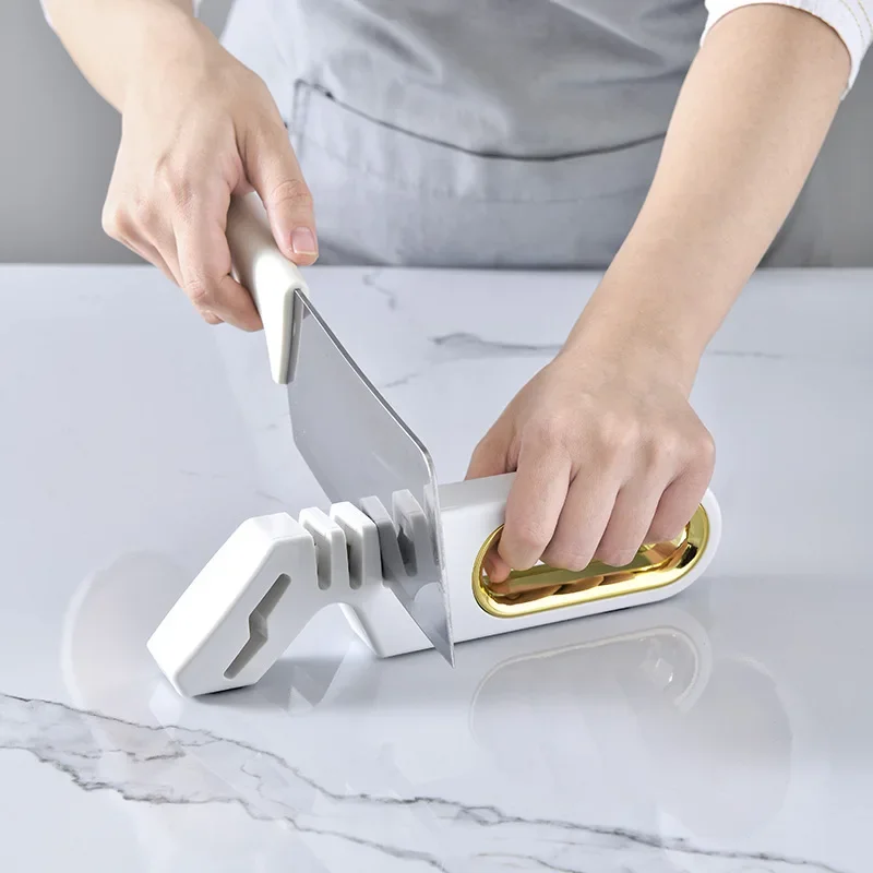 Kitchen 3 Segment Knife Sharpener Household Multi Functional Hand Held Three Purpose Sharpening Stone