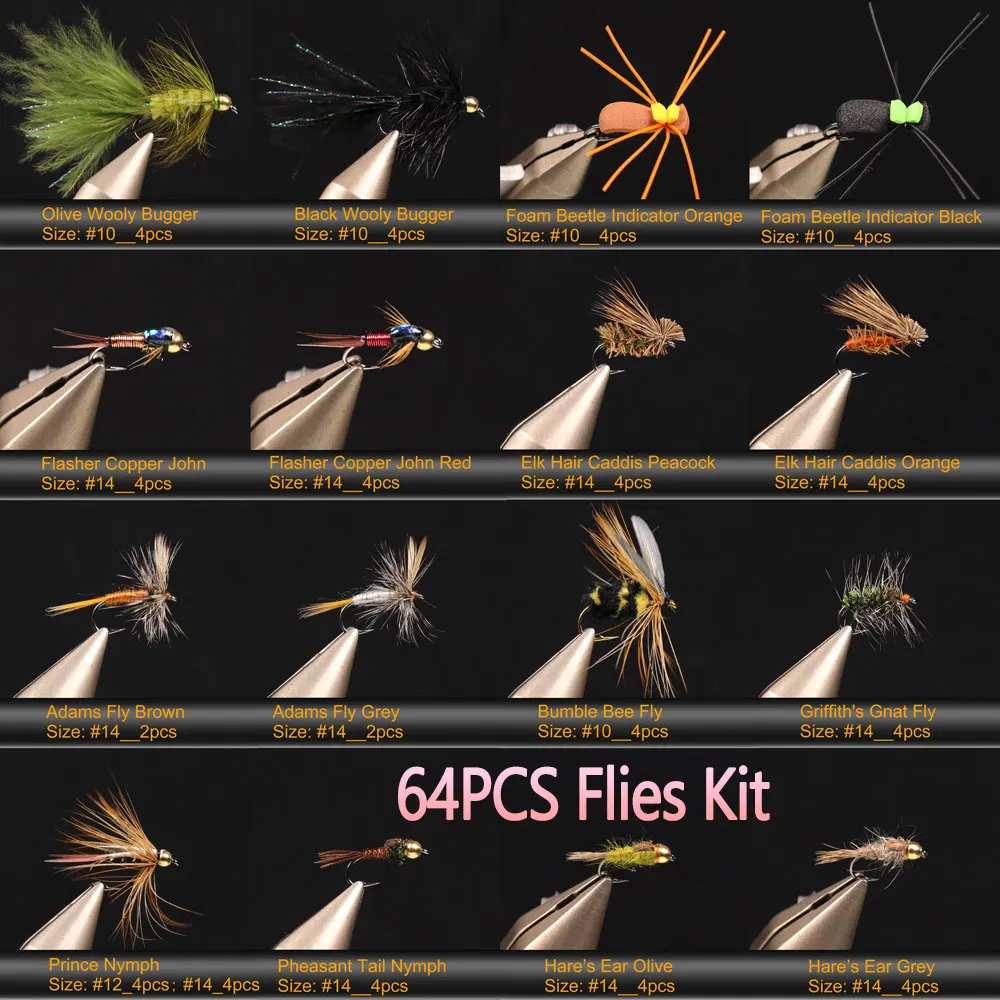 64-teiliges, 92-teiliges, 120-teiliges Nass- und Trockenfliegen-Set für Nymphen, Woolly Buggers, Streamer, Emerger, Würmer, Bass, Forelle, Grauforelle, Panfish – Angelköder – Detail 4