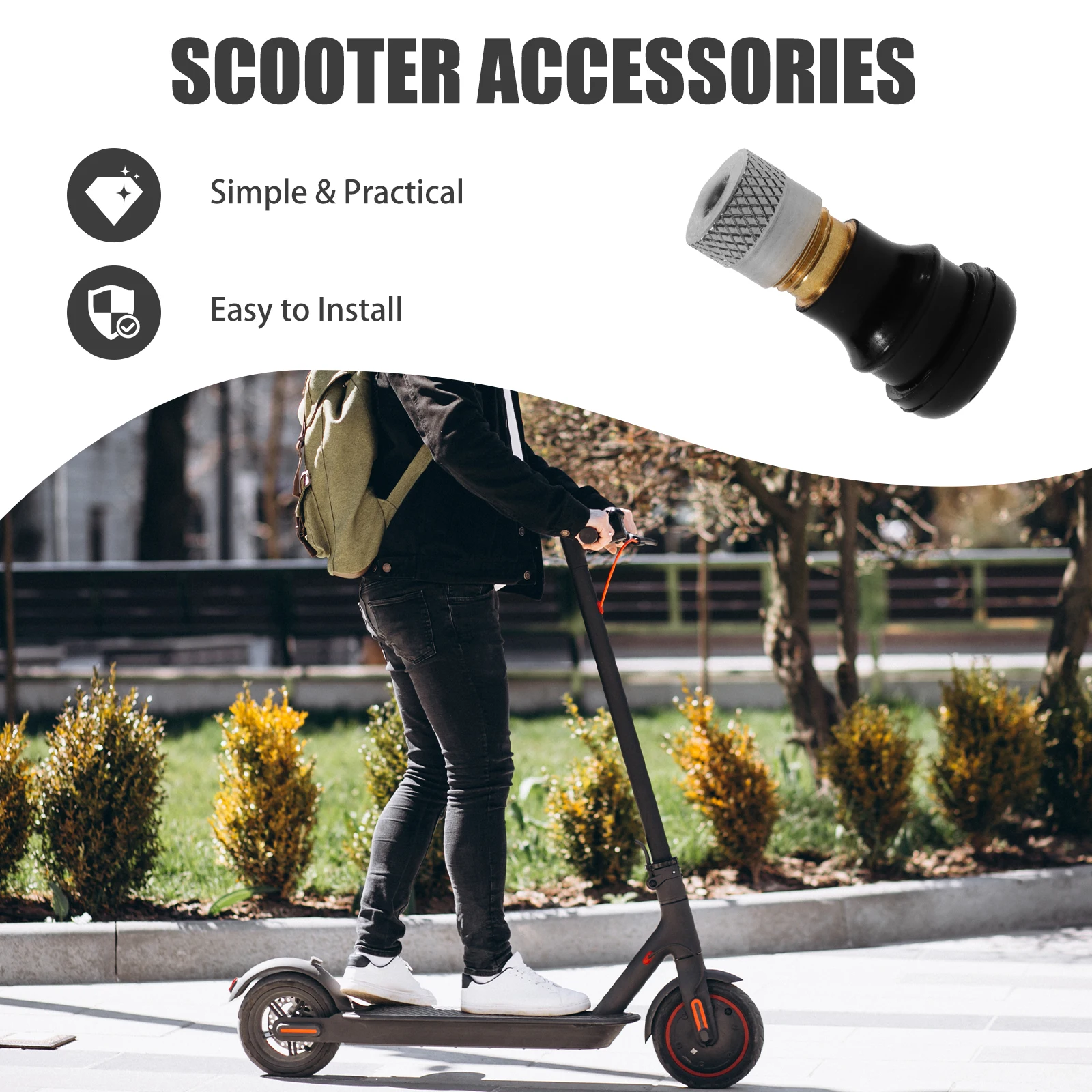 

Electric Scooter Tire Valve Stem Vacuum Air Valve Replacement 9Mm Aperture Tubeless Tire Scooter Maintenance Tool