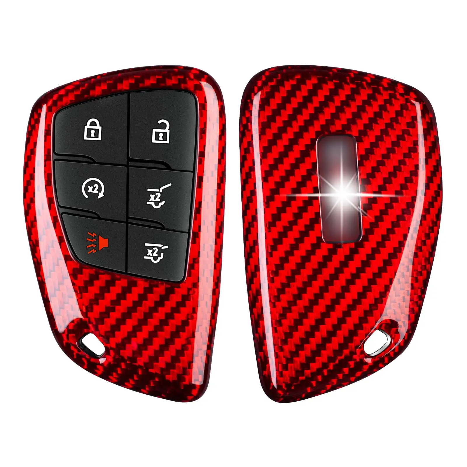 Red Carbon Fiber Key Fob Cover For Chevrolet Silverado Suburban Tahoe GMC Sierra Yukon Denali Smart Key 2021–2026