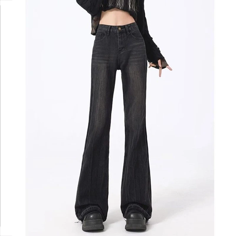 핫세일 신상 여성 하이웨이스트 슬림 플레어 진 여성용 디자이너 캐주얼 팬츠 여성 한국 스타일 스트레이트 데님 바지