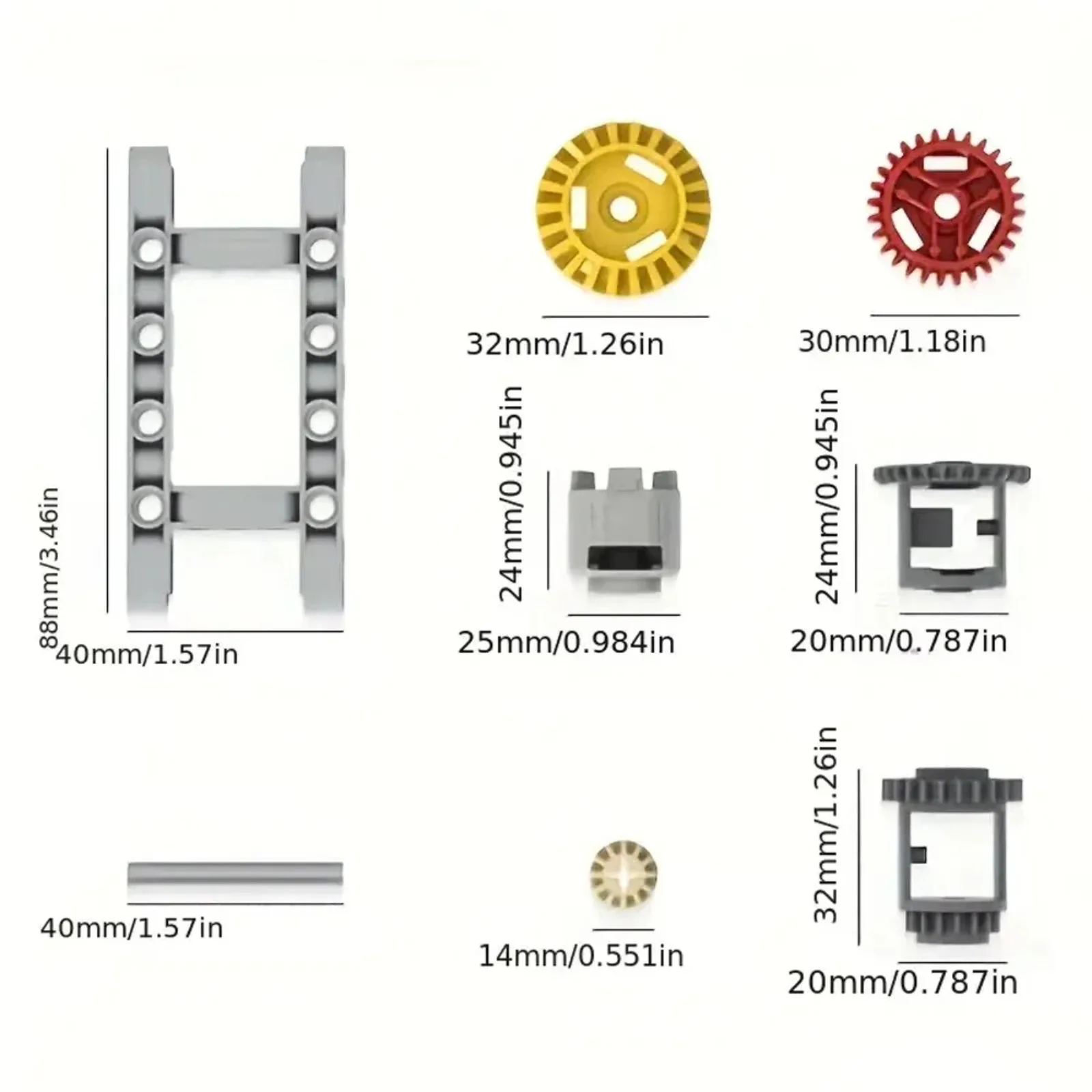 MOC-Bausteine, Differentialgetriebesatz – technische Teile mit Zahnrädern und Achsen