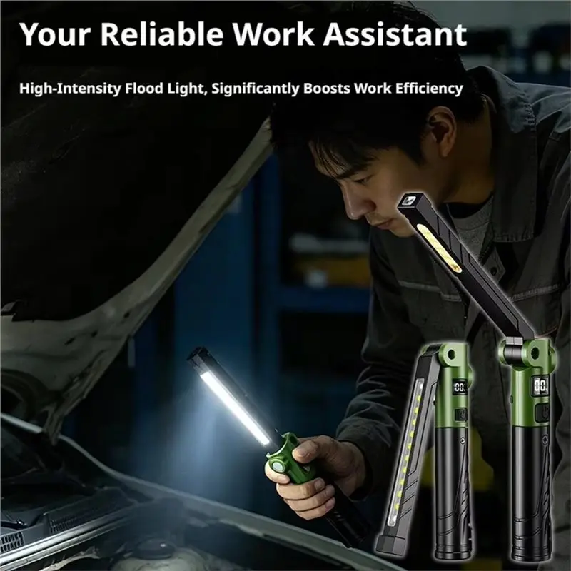 A93Z Digital Power Display LED COB Flashlight Rechargeable Light Foldable Magnetic Base Waterproof Repair Lamp