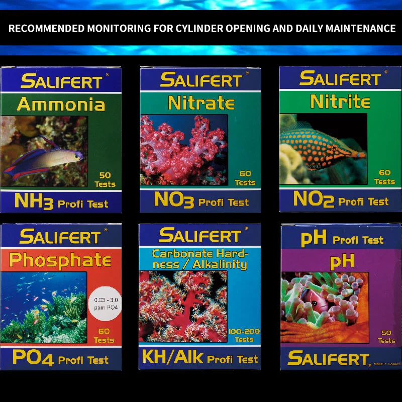 Salifert Seawater TesterTest Kit, Ca, Cu, I2, KH, Mg, NH4, NH4, NO2, Nitrite, NO3, Nitrate, PH, PO4, Sr, Potent Water T