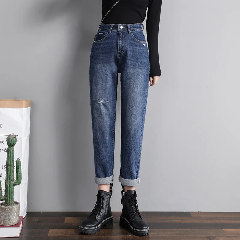 2022 neue Mode Damen Beiläufige Breite Bein Baumwolle Hosen Herbst Winter Frauen Baumwolle Jeans