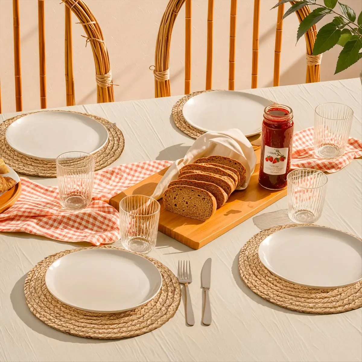 

A45I Round Woven Placemats Set of 6, Boho Rattan Place Mats, Farmhouse Weave Circle Table Mats, for Dining Table Decor