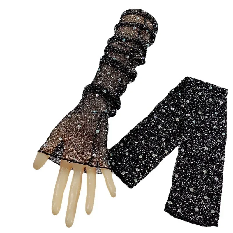 Guanti da donna estivi a rete sottile con protezione solare, mezze dita, maniche in pizzo, protezione solare, guanti con dita collegate elastiche universali