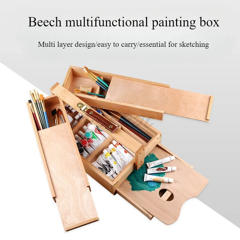 Beech Hand-held Painting Box Oil Painting Tool Storage Box Foldable and Portable Convenient for Outdoor Sketching