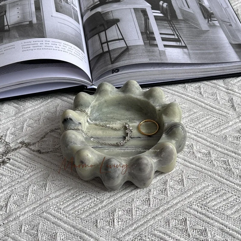 

French simple style girl jewelry storage plate desktop natural marble small ornament special-shaped decorative small tray
