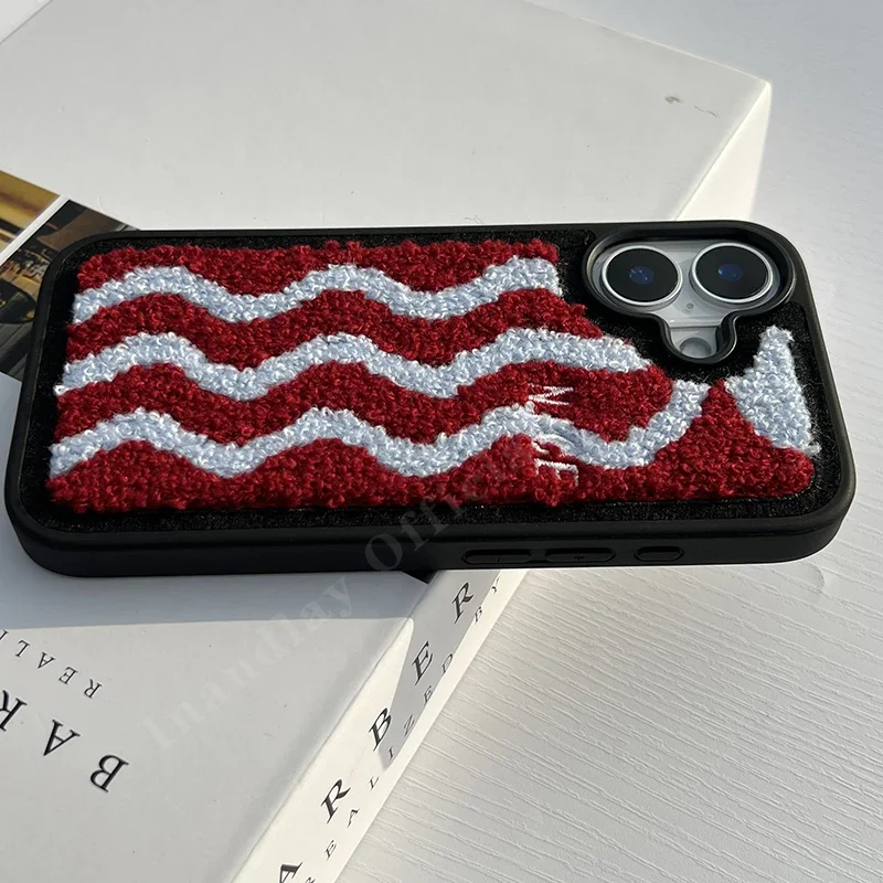 Blue Wave Red Towel Pattern Case For iPhone 16 16Promax 16Pro 15Promax 15 15Pro 13Promax 14Promax 13Pro 14Pro 12 13 14