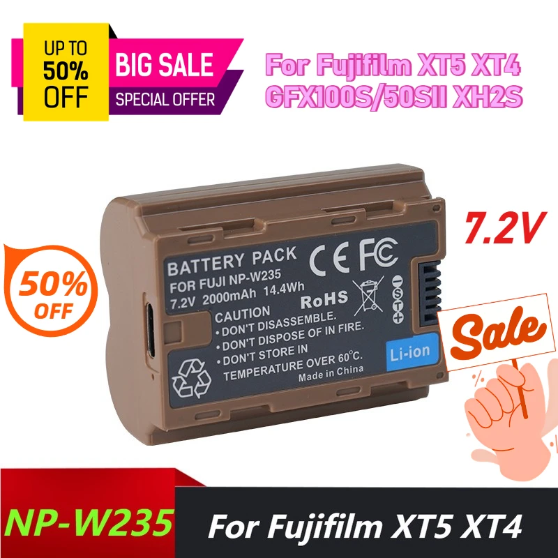 

10PCS 7.2V 2000mAh NP-W235 Camera Battery for Fujifilm XT5 XT4 GFX100S/50SII XH2S Battery