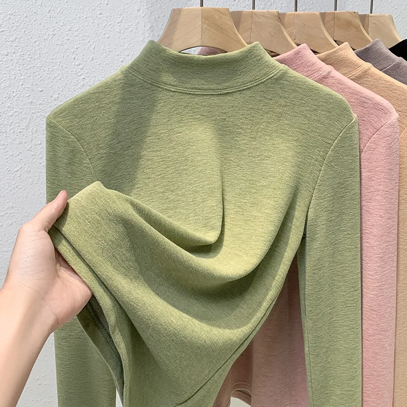 

Women's thermal base shirt2024New women's half-high collar silk-cashmere inner layer waist-cinching top autumn and winter