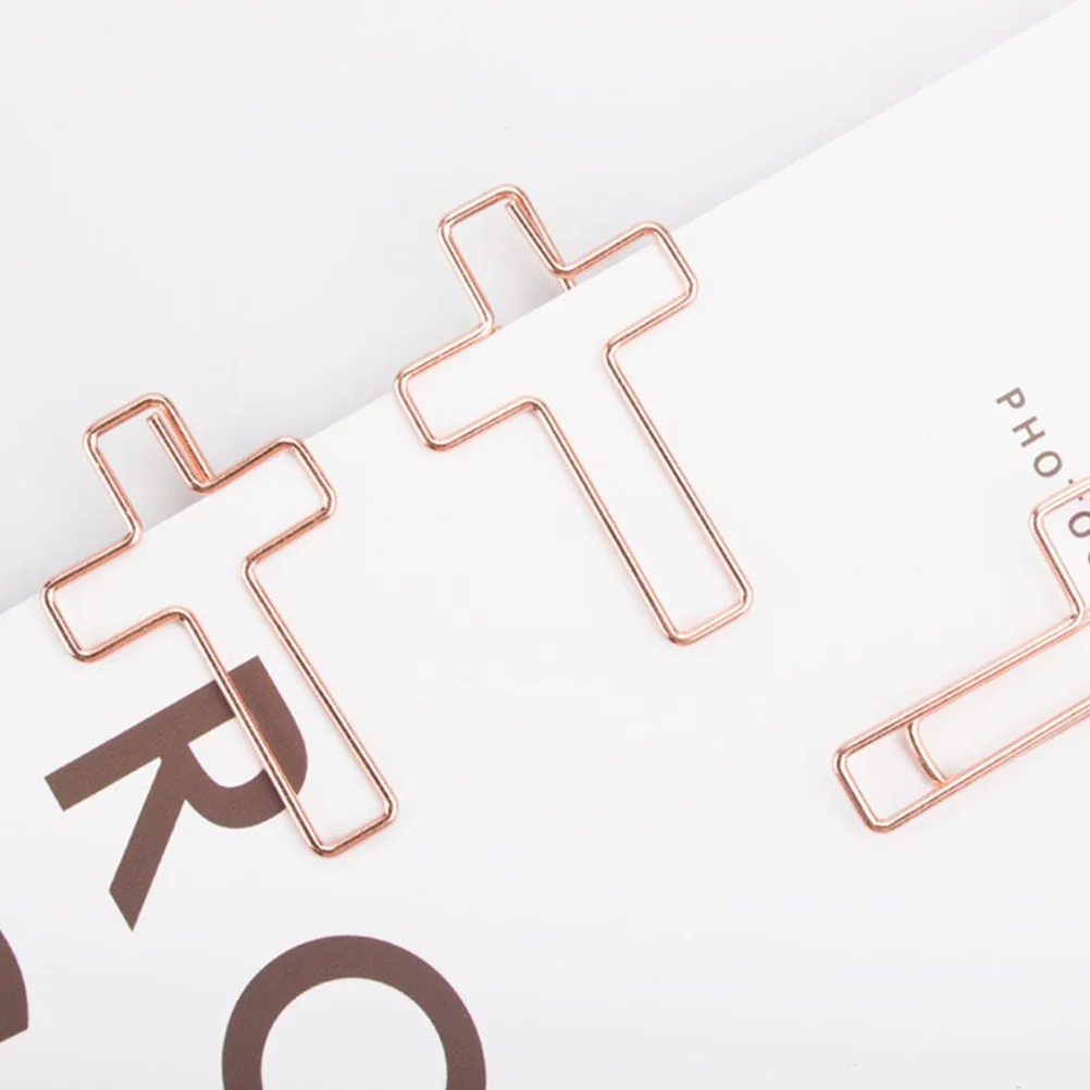 

10 Pcs Gold Paper Clips Paperclips Office Cross Shaped Bookmarks Rose Binder Nursery Room Decoration Letter