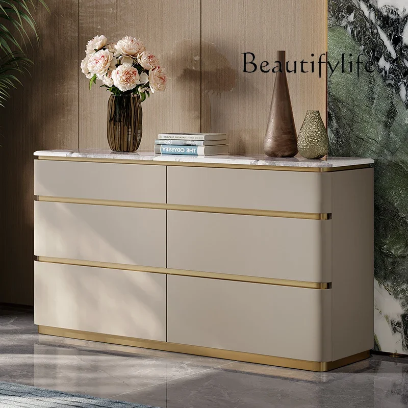 Light luxury six-bucket cabinet fashionable marble high-end bedroom TV cabinet storage porch storage cabinet