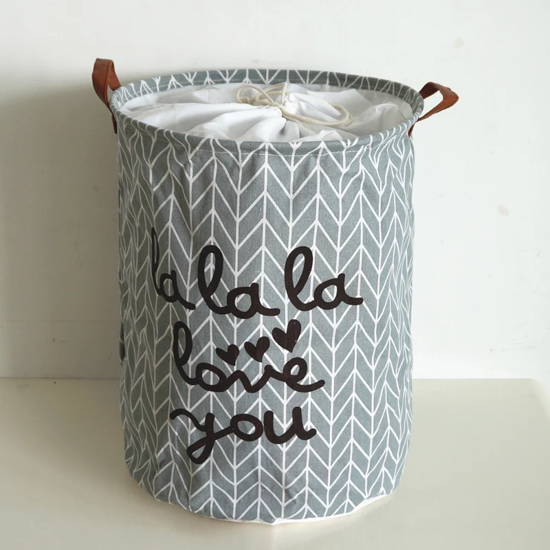 Beam Mouth Cotton And Linen Round Bucket Household Dirty Clothes Basket Fabric Large Waterproof Folding Stall Storage Bucket