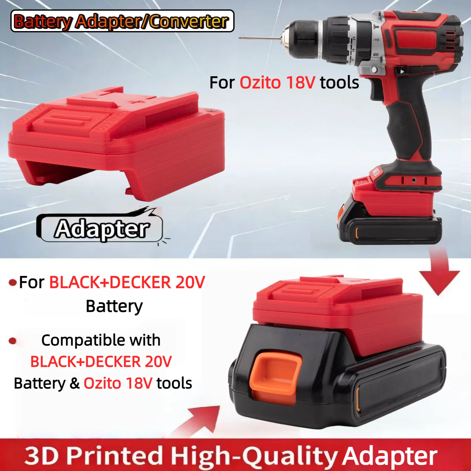 

For BLACK+DECKER 20V Series Li-ion Battery Adapter TO Ozito 18V Series Tools Converter Power Tools Accessory(Only Adapter)