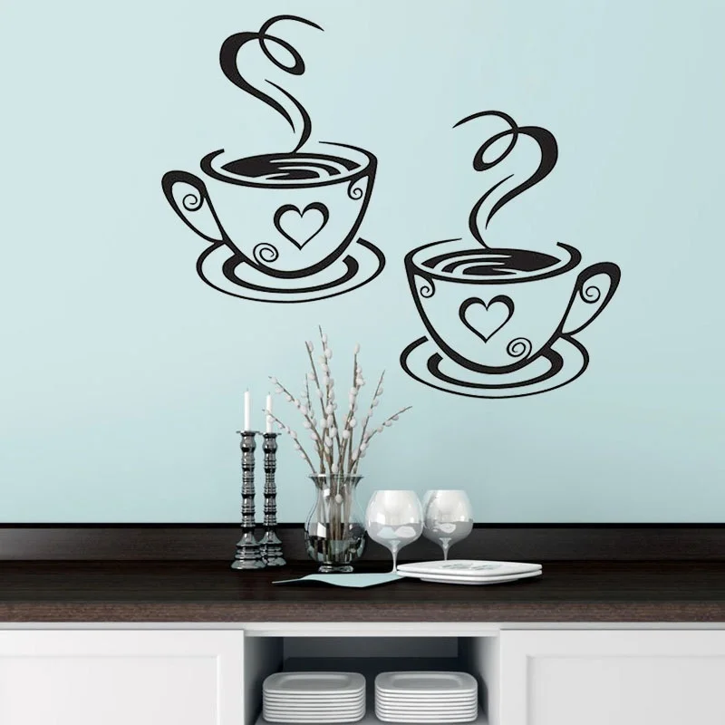 Mural Beautiful Design Decal Kitchen Restaurant Cafe Tea Wall Stickers Art Vinyl Coffee Cups Stickers  Decor (Size: One Size)