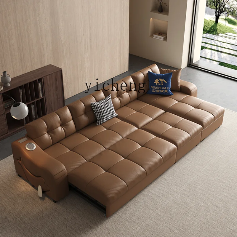 ZC Cream Style Leather Sofa Living Room Simple Modern Imperial Concubine Small Apartment Foldable Dual-Purpose Sofa Bed