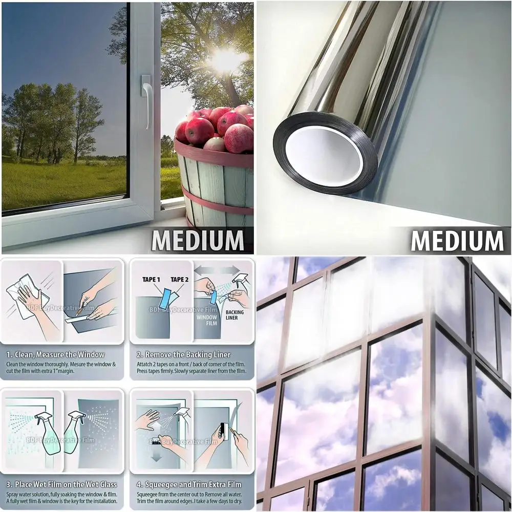 Reflective Silver Exterior Window Film - 35% Glare Reduction, 24 x 24ft