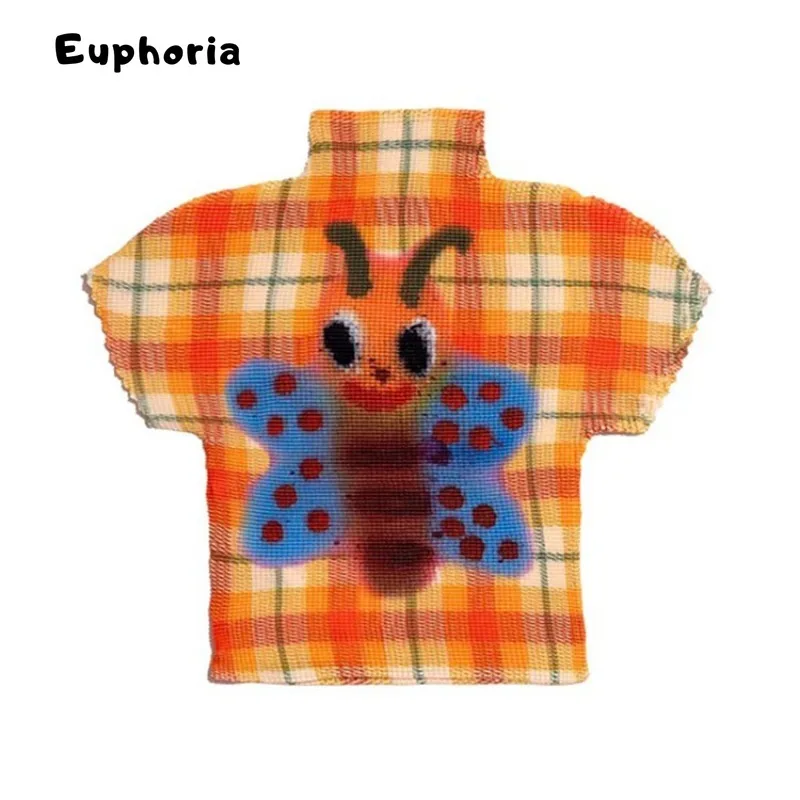 Euphoria Coquette Grunge Bee Print Sheath Short Sleeve Y2K T-shirt Women Sexy Slim Fit Clubwear Tees Casual Hotsweet Top