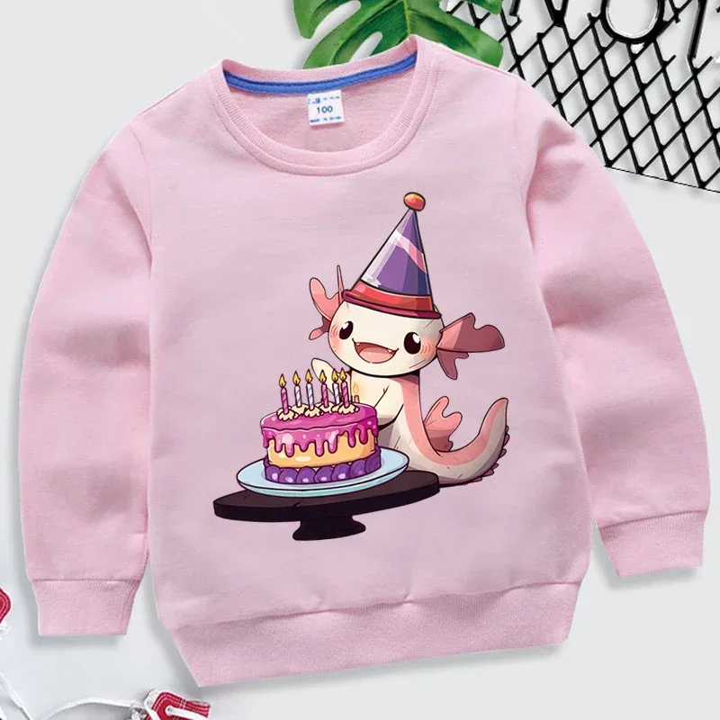 Axolotl Birthday Autumn Winter Children\'s Sweatshirts Kawaii Animal Baby Boys Hoodies Cute Axolotl Kids Clothes Girls Pullover